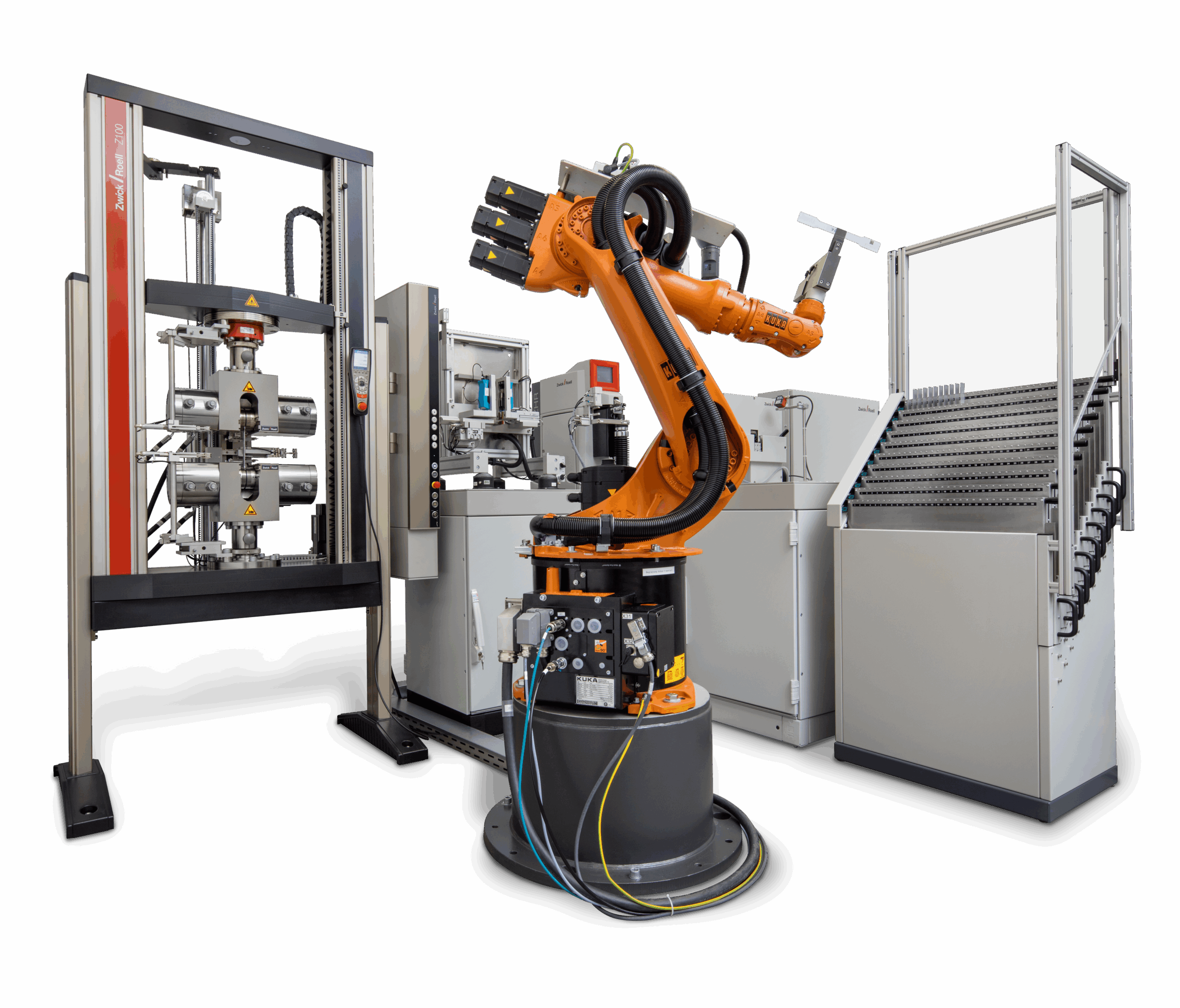 Robotiserade och automatiserade testsystem från ZwickRoell – från kompakta enheter till fullskaliga testanläggningar med cobots för reproducerbar materialprovning.